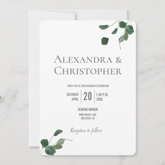 Monogram Groen Moderne Eucalyptus bladeren botanis Kaart (Voorkant)