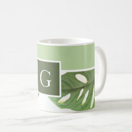 Monogram groen Monstera blad Koffiemok