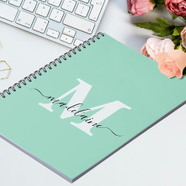 Monogram Groen Notitieboek Aangepast Initiaal & Na