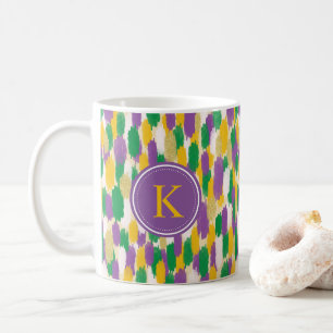 Monogram Groen Paarse Gele Penseelstreken Patroon Koffiemok