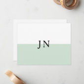 Monogram  Groen Pastel Wit Kleurblok Notitiekaartje (Voorkant / Achterkant in situ)