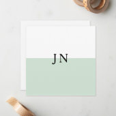 Monogram Groen Pastel Wit Kleurblok Notitiekaartje (Voorkant / Achterkant in situ)