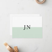 Monogram  Groen Pastel Wit Kleurblok Notitiekaartje (Voorkant / Achterkant in situ)