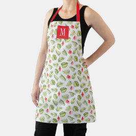 Monogram Groen Rood Botanisch Palmblad Schort