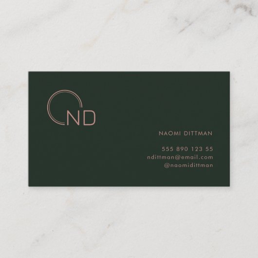 Monogram Groen Roos Minimalistisch Persoonlijk Visitekaartje (Voorkant)