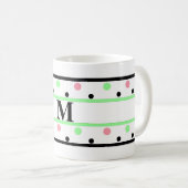 Monogram Groen Roze Polka Dots Koffiemok (Voorkant rechts)