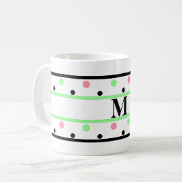 Monogram Groen Roze Polka Dots Koffiemok