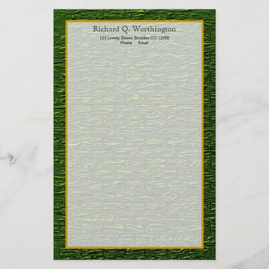 Monogram Groen Staal Brick Fine Lined Stationery Briefpapier (Voorkant)