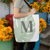 Monogram groen tropisch palmblad op maat tote bag