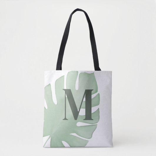 Monogram groen tropisch palmblad op maat tote bag (Voorkant)