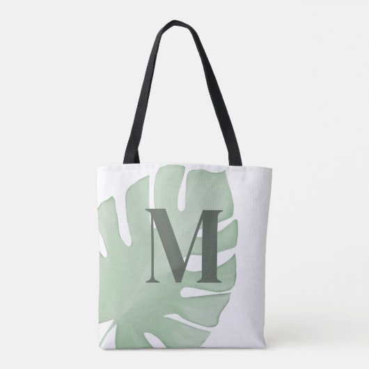 Monogram groen tropisch palmblad op maat tote bag (Achterkant)