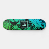 Monogram groen turquoise ombre bladpatroon cool persoonlijk skateboard (Horizontaal)