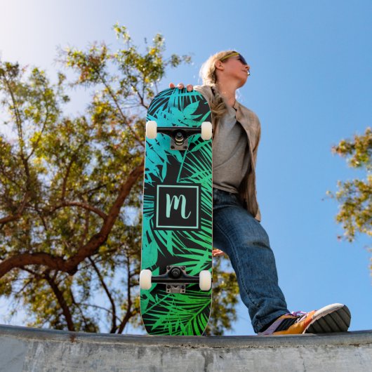 Monogram groen turquoise ombre bladpatroon cool persoonlijk skateboard (Buiten 1)