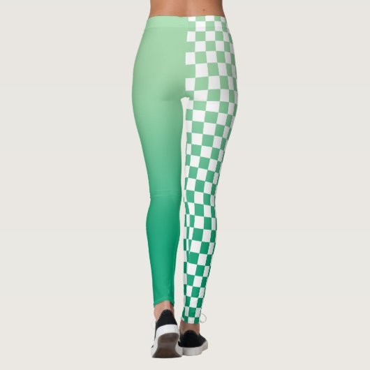 Monogram Groen verloop Wit Geruit Patroon Leggings (Achterkant)