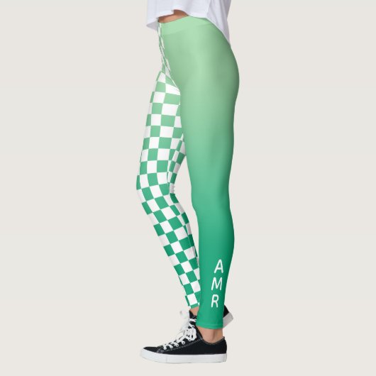 Monogram Groen verloop Wit Geruit Patroon Leggings (Links)