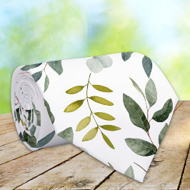 Monogram Groen Waterverfpatroon met Bladeren Stropdas