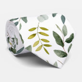 Monogram Groen Waterverfpatroon met Bladeren Stropdas (Opgerold)