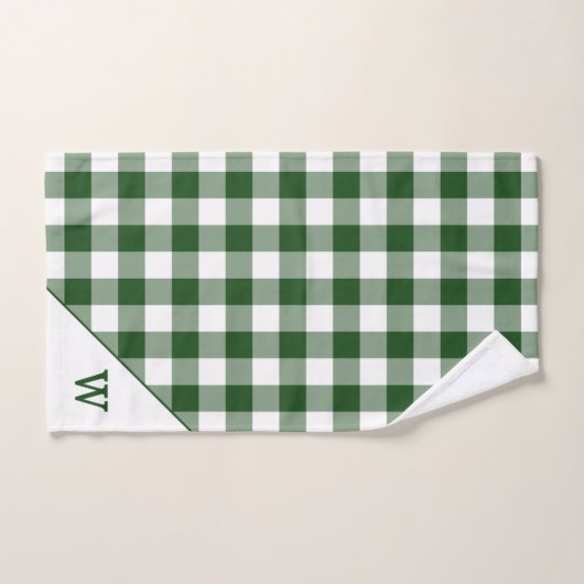 Monogram groen wit buffel geruite patroon bad handdoek (Handdoek)