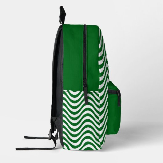 Monogram Groen & Wit Golvende Strepen Psychedelic Bedrukte Rugzak (Links)