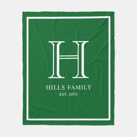 Monogram Groen Wit Trouwkoppels Namen Fleece Deken (Voorkant)