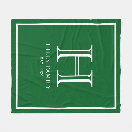 Monogram Groen Wit Trouwkoppels Namen Fleece Deken (Voorkant (Horizontaal))
