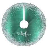 Monogram Groen Zilver Glitter Girly Glam Kerstboom Rok (Voorkant)