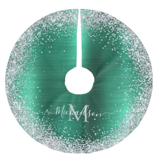 Monogram Groen Zilver Glitter Girly Glam Kerstboom Rok (Voorkant)