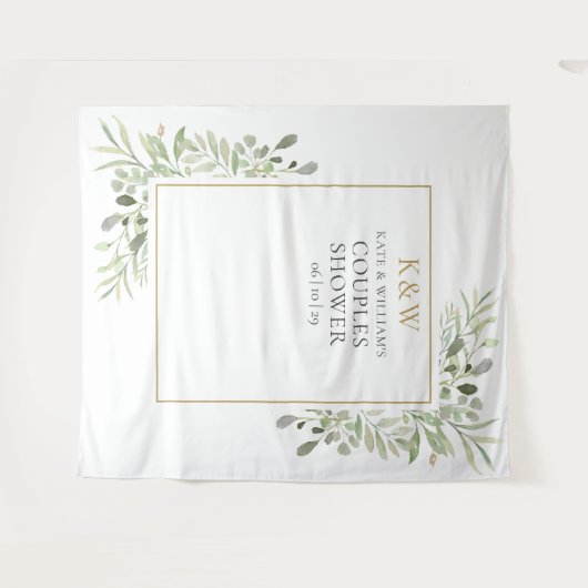 Monogram Groene Achtergrond voor Koppel Bruisfeest Wandkleed (Voorkant (horizontaal))