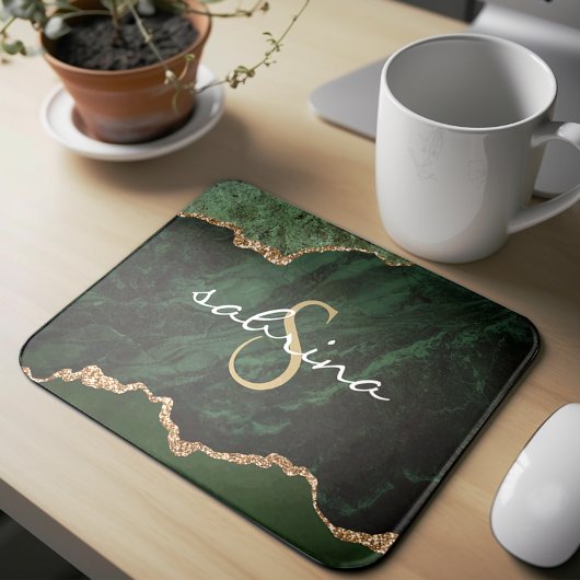 Monogram Groene Agatische Geode Muismat