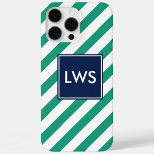 Monogram groene blauwe diagonale strepen iPhone 16 pro max hoesje