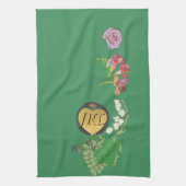 Monogram Groene Bloemen en Fruit Theedoek (Verticaal)