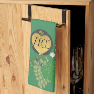 Monogram Groene Bloemen en Fruit Theedoek