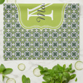 Monogram Groene Bloemen Patroon Theedoek (Gevouwen)