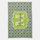 Monogram Groene Bloemen Patroon Theedoek (Verticaal)