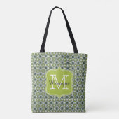 Monogram Groene Bloemen Patroon Tote Bag (Achterkant)