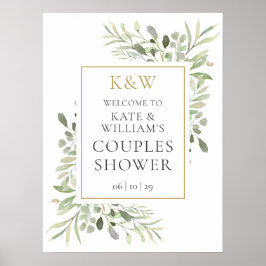 Monogram Groene Bruiloftsborrel Welkomstbord Poster