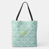 Monogram groene Damask Trendy Cute Girly Tote Bag (Achterkant)