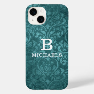 Monogram Groene Damast Bloemen Gepersonaliseerde N Case-Mate iPhone 14 Hoesje