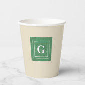 Monogram, groene denimprint 8oz papieren bekers (Voorkant)