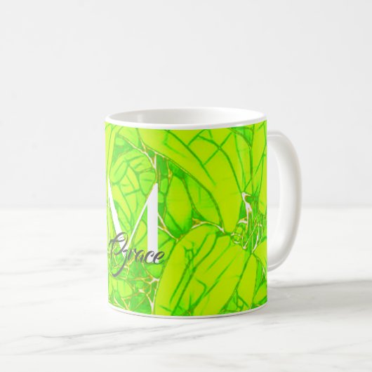 Monogram groene en faux gouden bloem koffiemok (Voorkant rechts)