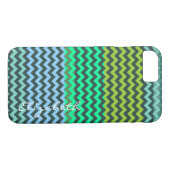 Monogram groene en Mint Chevron Stripes Case-Mate iPhone Case (Achterkant (Horizontaal))