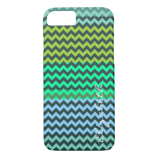 Monogram groene en Mint Chevron Stripes Case-Mate iPhone Case (Achterkant)