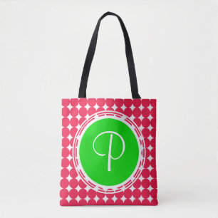 Monogram groene en rode pols tote bag