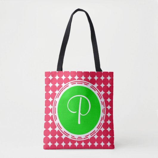 Monogram groene en rode pols tote bag (Voorkant)