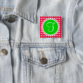 Monogram groene en rode pols vierkante button 5,1 cm (In situ)