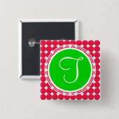 Monogram groene en rode pols vierkante button 5,1 cm (Voorkant /achterkant)