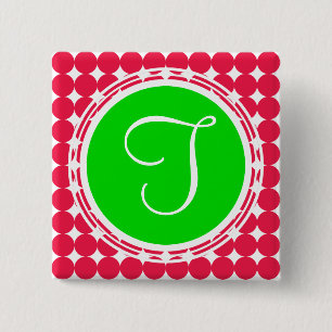 Monogram groene en rode pols vierkante button 5,1 cm