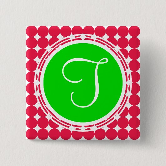 Monogram groene en rode pols vierkante button 5,1 cm (Voorkant)