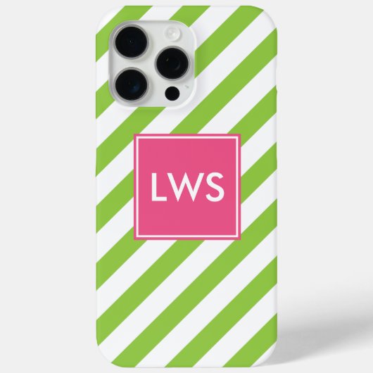 Monogram groene en roze diagonale strepen Case-Mate iPhone case (Achterkant)