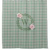 Monogram Groene en Roze Plaid Pioen Douchegordijn (Voorkant)